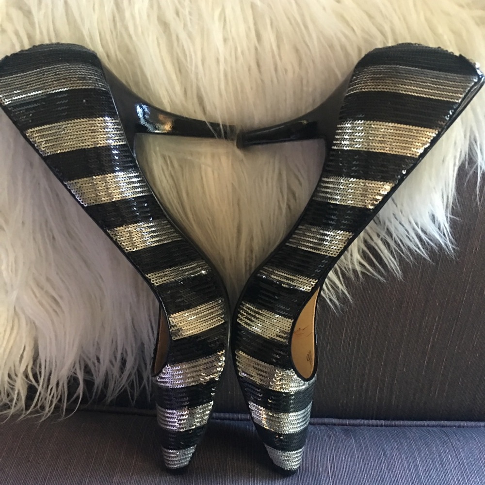 Michael Kors Silver & Black Striped Sequin Pump